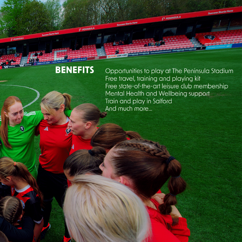SalfordCityFC's tweet photo. Ready to test yourself in 2024-25? Salford City Lionesses are welcoming applications for trial!

🔺 Work with UEFA licenced coaches
🔺 Benefits like free kit and expenses
🔺 Inclusive leisure club membership
🔺 Mental health and wellbeing support