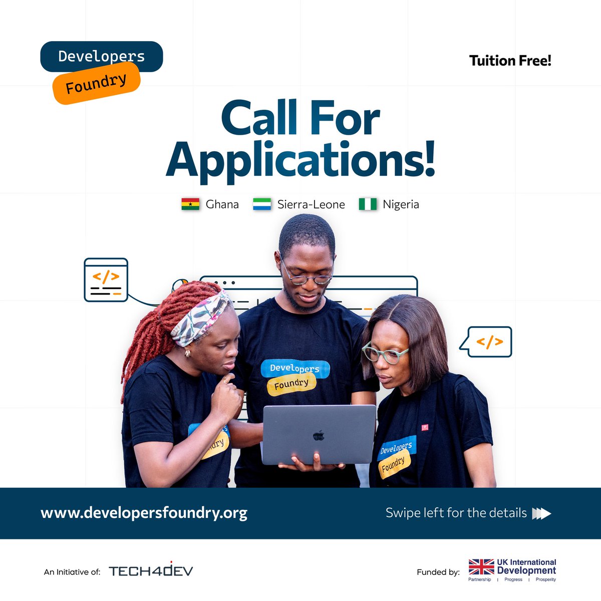 Tech4DevHQ's tweet photo. Are you an entry level tech talent looking to take your career to the next level? Then, the Developers Foundry is for YOU. https://t.co/nSzR3mcQlH