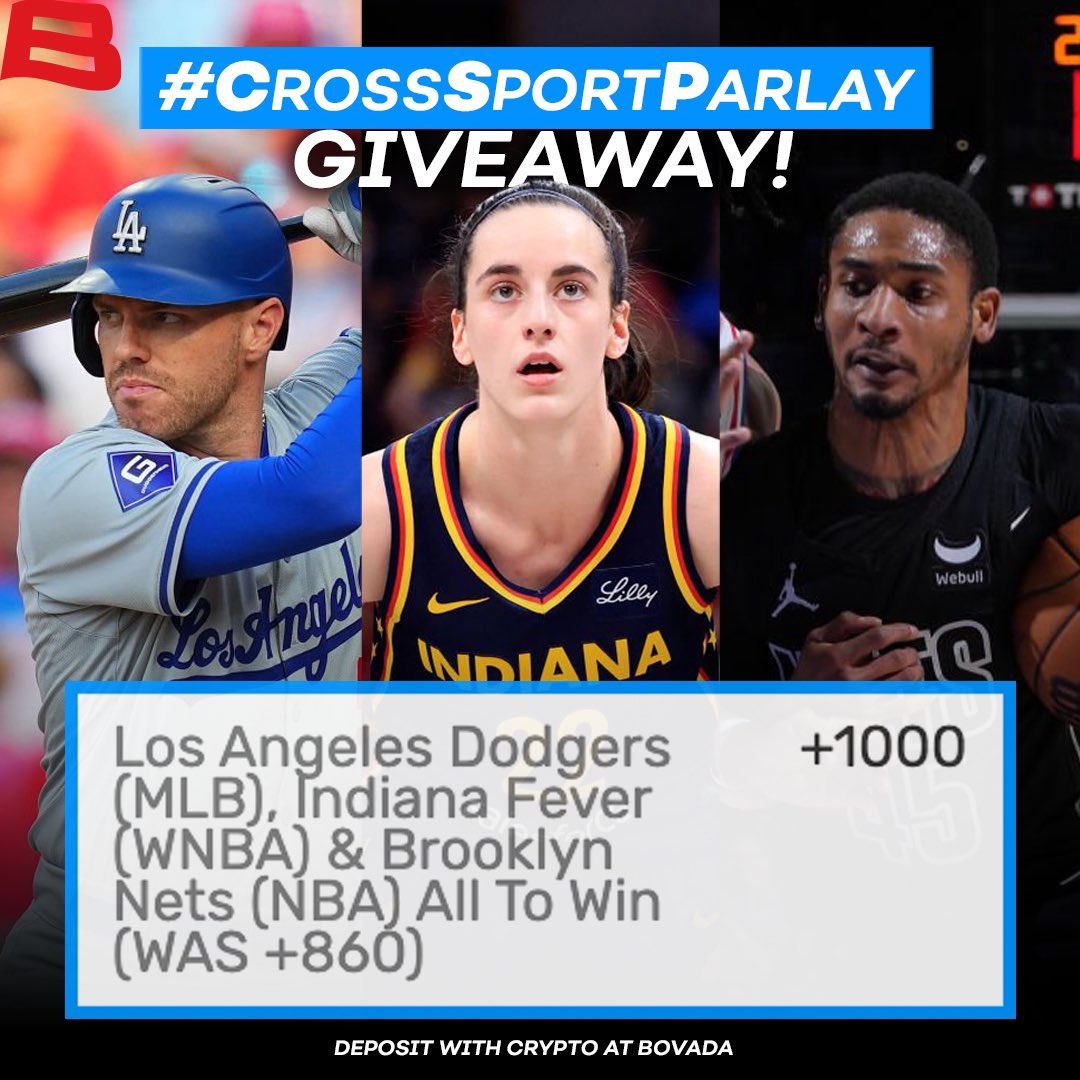 BovadaOfficial's tweet photo. Friday #CrossSportParlay Booster! 🤑

We’ll give away 3 x $100 Bovada Crypto Bonuses if this +1000 parlay hits tonight!

Reply how many points Caitlin Clark will score and follow us to enter! https://t.co/waZXDrg7p4