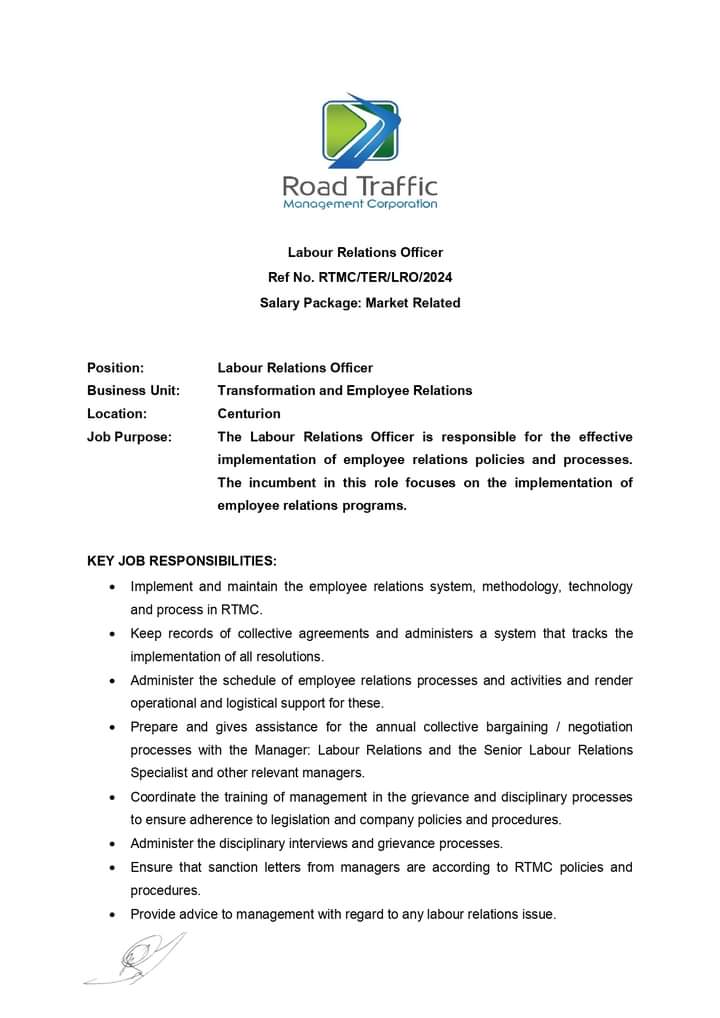 CarolBoitumelo1's tweet photo. Road Traffic Management Corporation is hiring! 

Administration Officer
Labour Relations Officer

Closing Date 19 July 2024
Email your CV &amp; letter of application to corporateservicesrecruit@rtmc.co.za https://t.co/QgRvgrJUKs