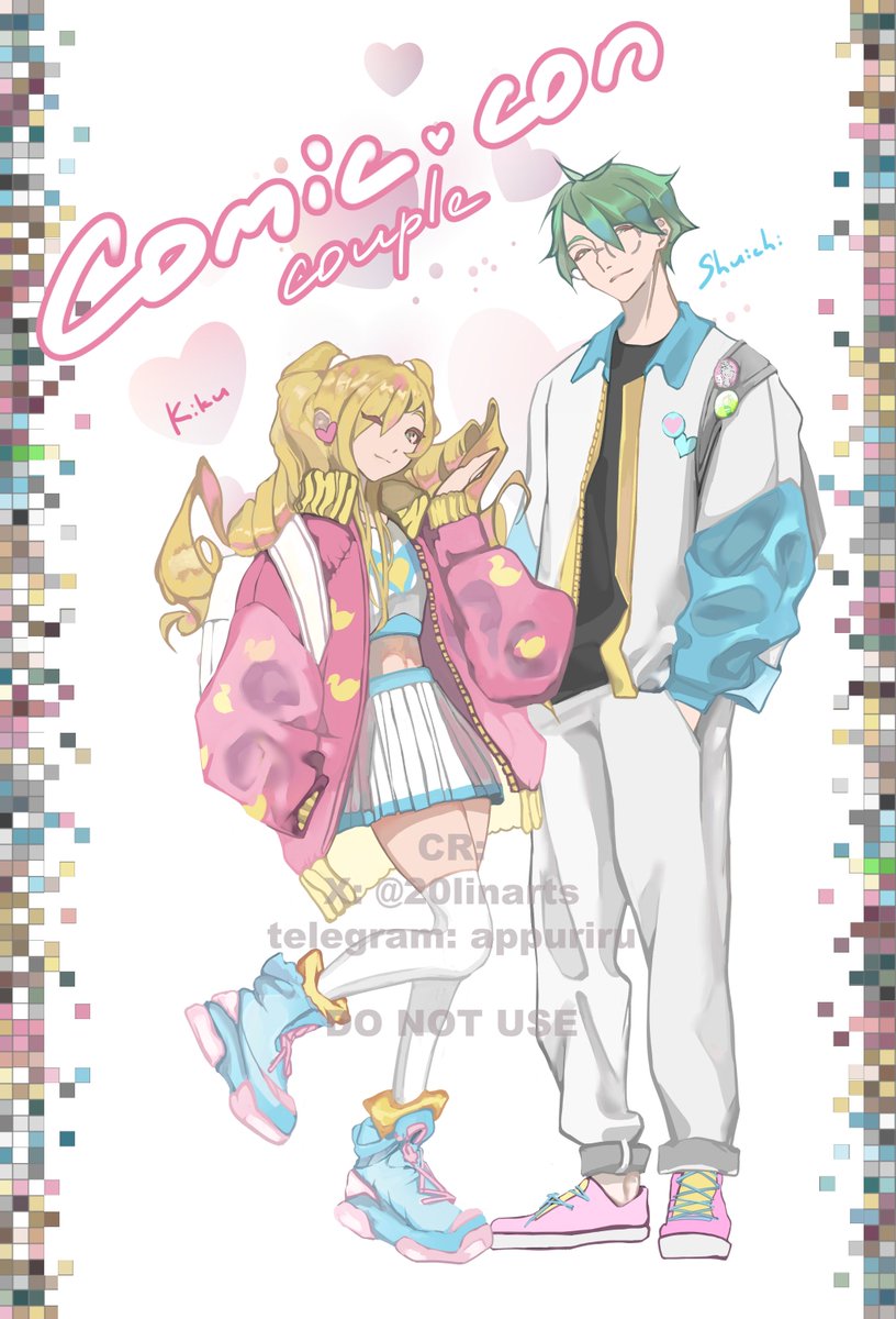 20linarts's tweet photo. These are our characters - Kiku and Shuichi - in the outfits for comic con! My son is Shuichi - a cute nerd who loves his gyaru girlie Kiku - @KatsudonDono's daughter! We will be glad to receive feedback! 

#originalcharacterart https://t.co/ITRWePIxsY