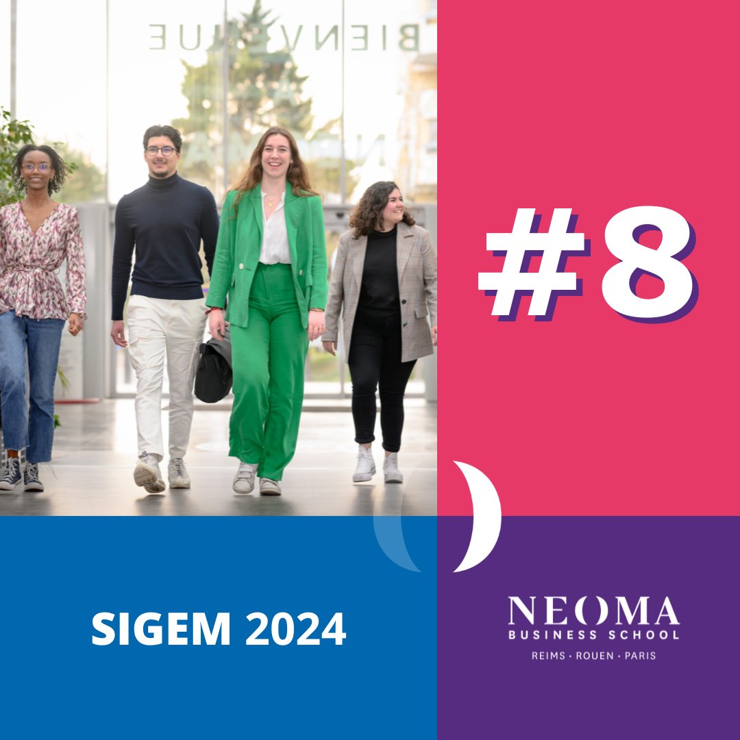 NEOMAbs's tweet image. #NEOMAbs prend la 8e place au #SIGEM 2024, classement des Ecoles françaises préférées des candidats de prépas. 🎓

Merci à tous les candidats pour leur confiance et bienvenue dans la communauté NEOMA 💜

#JoinTheFamily