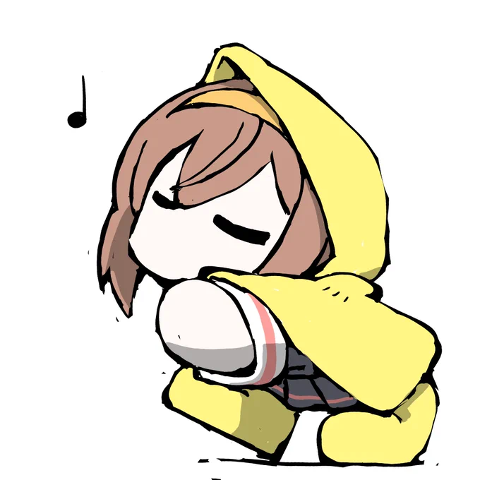 艦これラクガキ、まめ艦しらつゆ^^合羽を着てゴキゲンですwこれで まめしらつゆ、まめしぐれ、まめむらさめ、まめゆうだちと雨の白露型まめ艦をお送りできましたね～ 