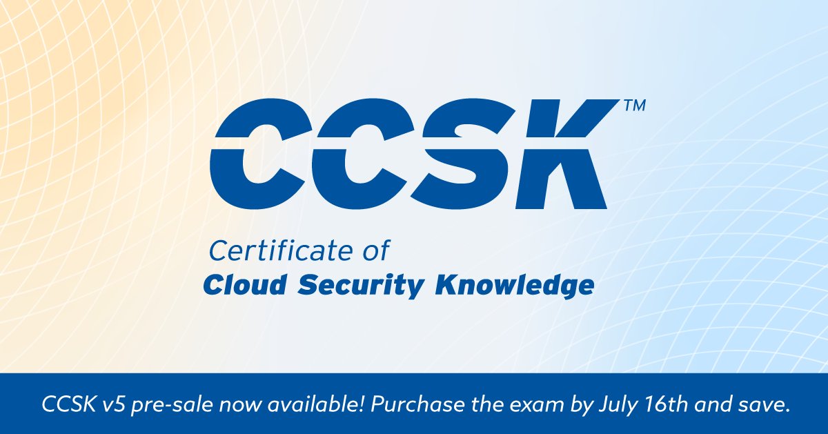 cloudsa's tweet photo. Elevate your career with #CCSKv5, launching July 16th! Buy your CCSK exam token before July 16th, 2024, for just $395 and save $50!

Purchase Now → https://t.co/d1o3KIM5hW

#CCSKv5 #CloudSecKnowledge #CyberSecurity https://t.co/CyV0bB4R43