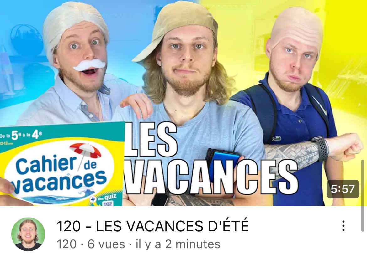 centvingtyt's tweet photo. Nouvelle vidéo ! 

LES VACANCES D’ÉTÉ 
https://t.co/NhpdyW1d5f https://t.co/F1xgjLyeqq
