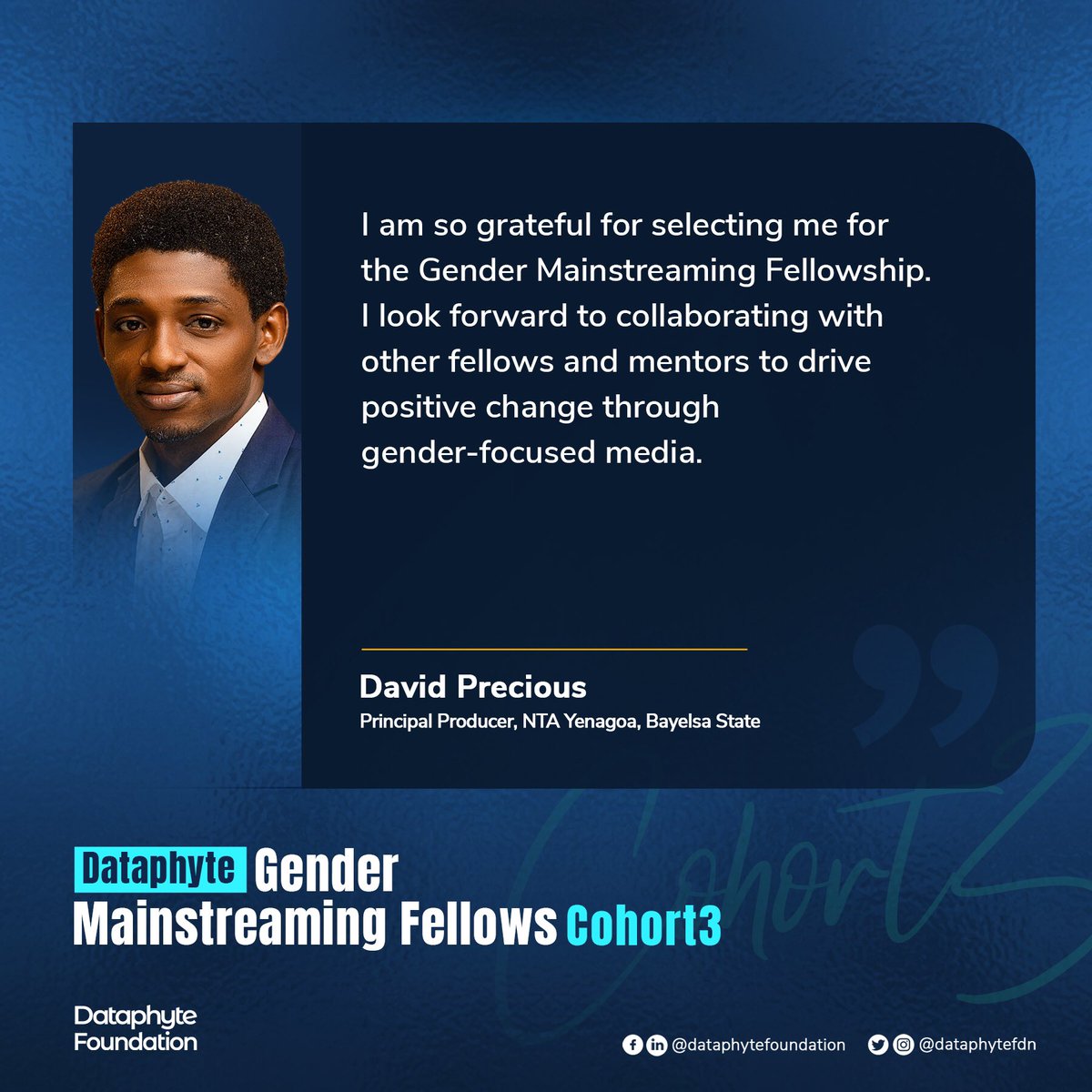 Dataphytefdn's tweet photo. Meet our new Gender Mainstreaming Fellows!
This is what they have to say about being selected for the programme.
#Dataphyte #MainstremaingGender #broadcastmedia #datafordevelopment #media #genderdata #genderequity #genderactivists #Nigeria #Africa https://t.co/Kz5LTkxeDa