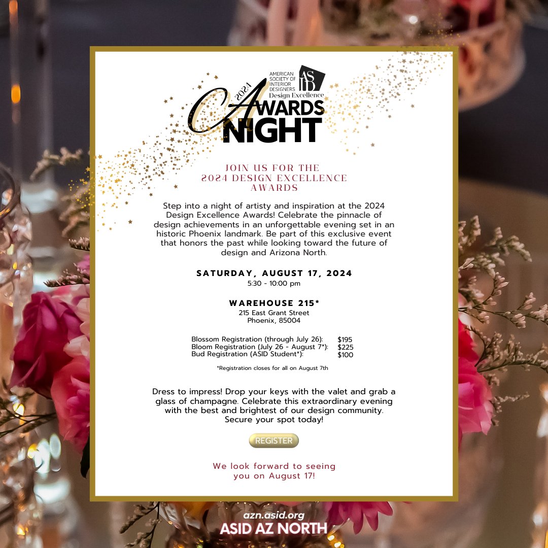 ASIDAZNorth's tweet photo. Step into a night of artistry and inspiration at the 2024 Design Excellence Awards Gala! 

Don't miss out on this extraordinary celebration!

Register today!
https://t.co/nzkWpFEt0o https://t.co/va6SFKEQDT