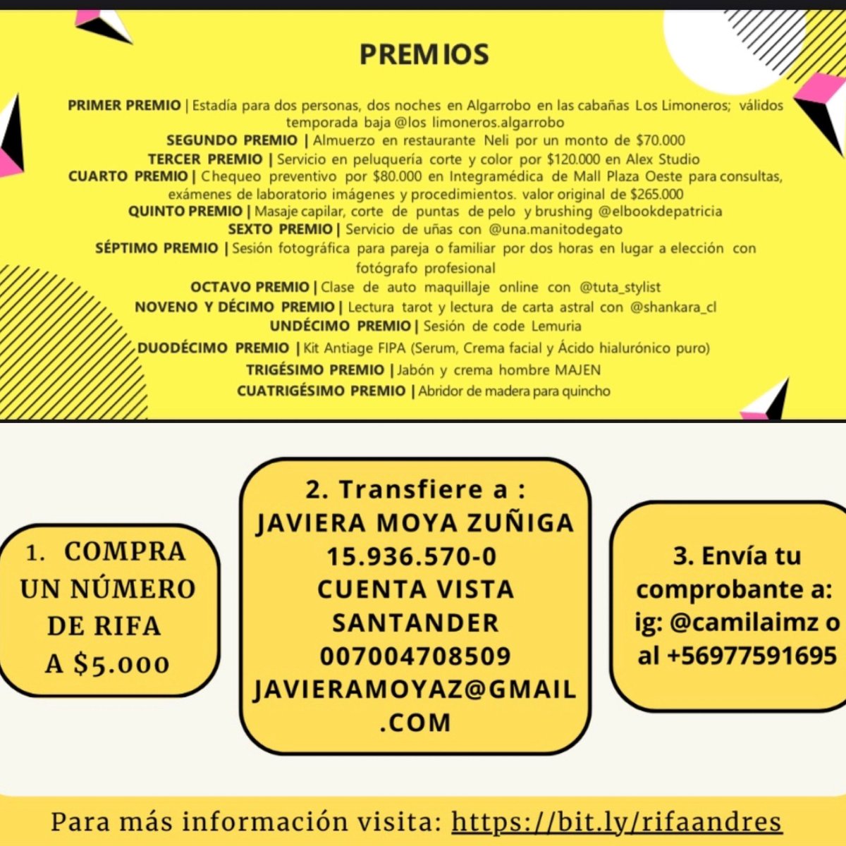 JavieraTO's tweet image. Hay grandes premios!! Ayúdennos a llegar a más gente!!💪🏻💪🏻💪🏻#todospotandres #rifaporandres #rehabilitacion #acv