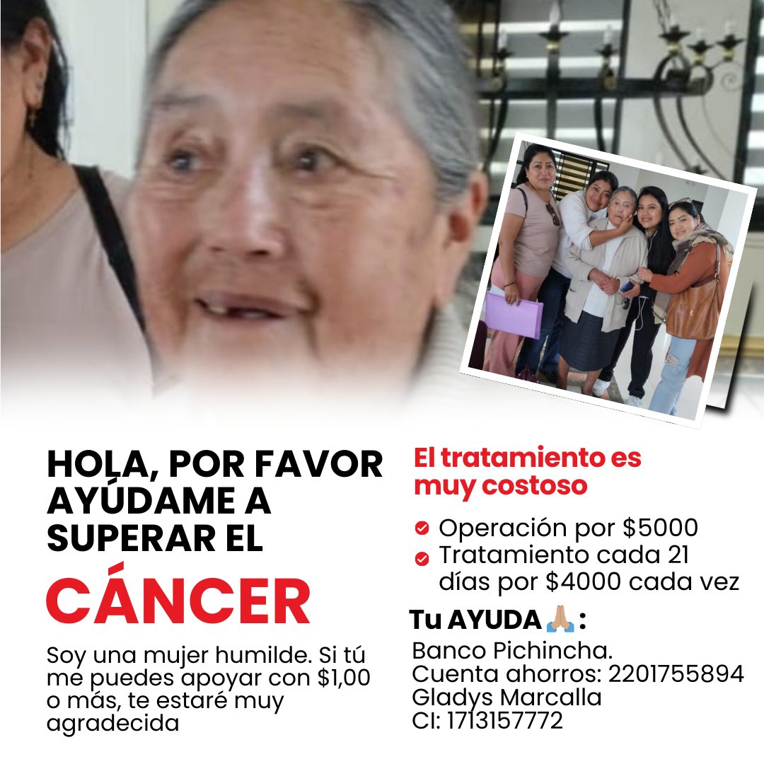 Ella es Celia y tiene cáncer grado 3. 
Es la madre de una amiga muy querida, son personas humildes y debe pagar una operación por $5k y tratamiento cada 21 días por $4k.
Por favor su ayuda, $1, $5, lo que puedan aportar le servirá muchísimo 🙏🏼. Plis RT