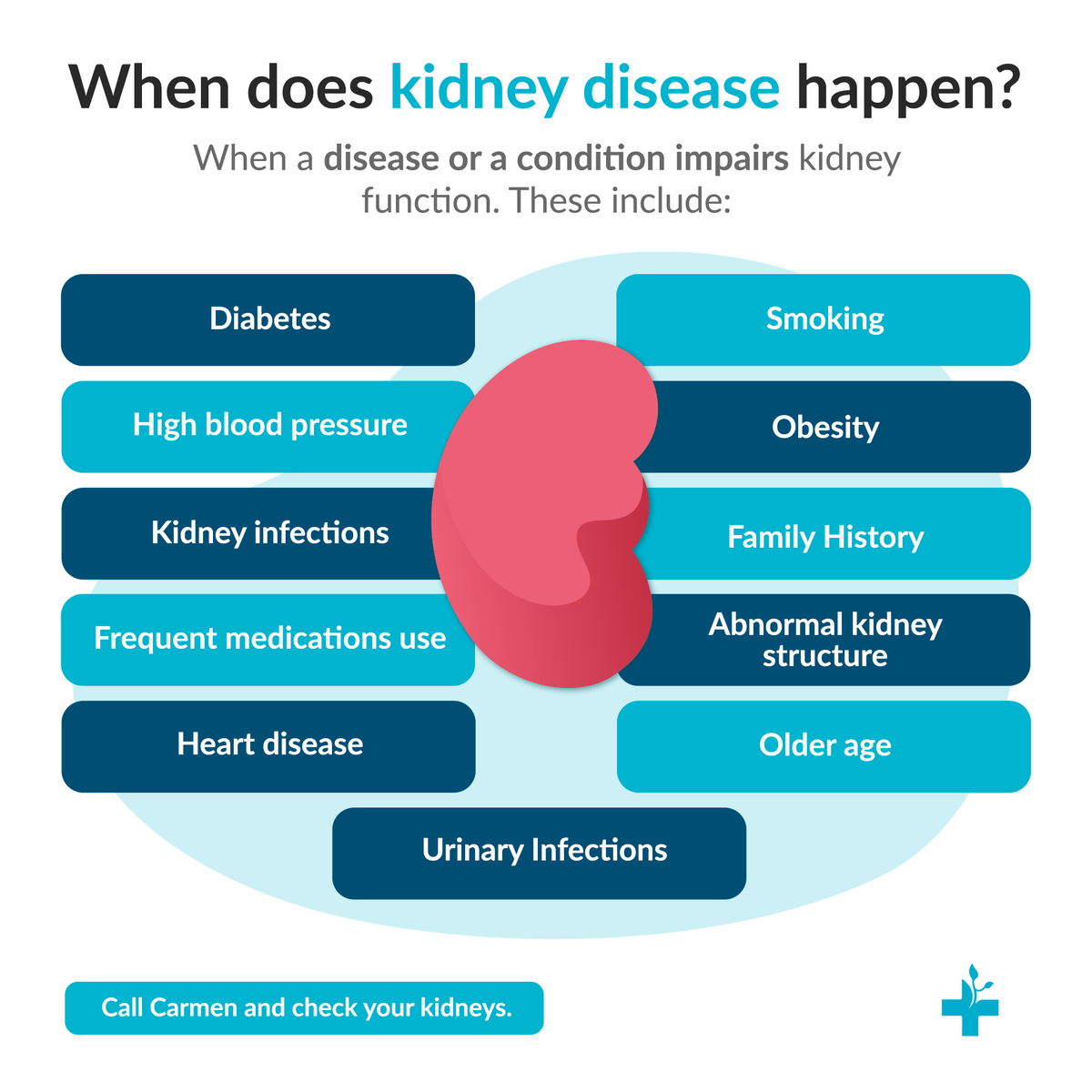CarmenHealth's tweet photo. Knowing the reason behind your kidney disease may help control disease progression and choose the best treatment option for you.

Contact our Carmen team now to learn more about your kidney options and treatment.

#CarmenKidneyHealth #CKD #KidneyDisease https://t.co/bhgUPxqGgD