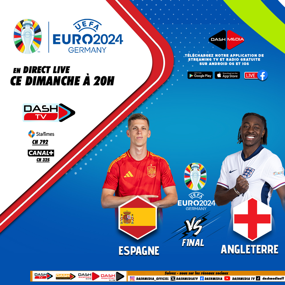 dashmedianews's tweet photo. ⚽️ Final de l'UEFA EURO ce Dimanche 14 juillet à 20h en Direct sur Dash Tv
Angleterre 🏴󠁧󠁢󠁥󠁮󠁧󠁿 Espagne 🇪🇸
Selon vous quelle équipe remportera ce match ?
#UEFAEURO2024 #Football #angleterre #espagne #FinalUEFA #match #dashtv #dashmedia https://t.co/BlryBpdWyj