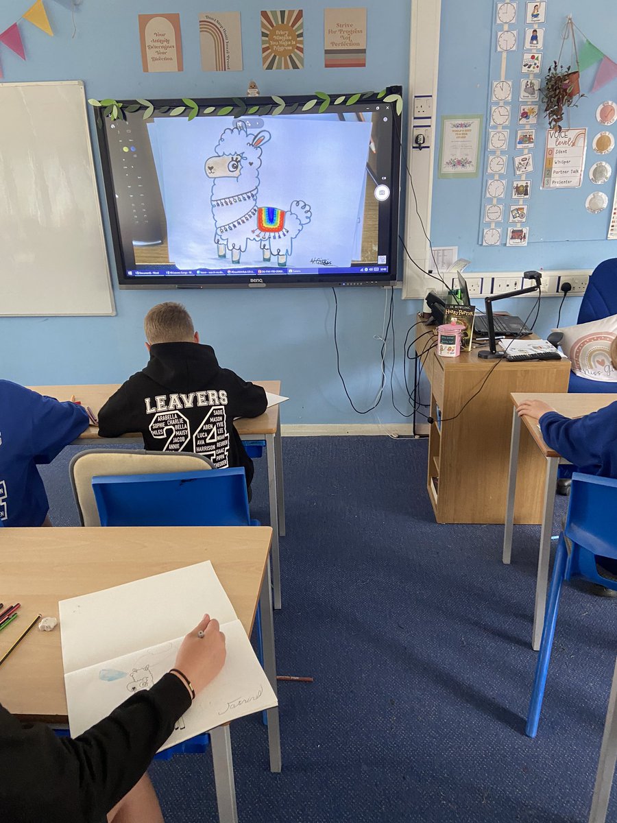 Winding down from a very busy week with some drawing of our ‘Good-Karma Llama’ - spot Miss G’s attempt on the visualiser! 👀🙈🦙🌈 #RCPArt