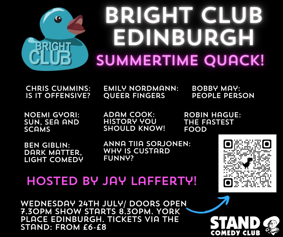 Another cracking line-up for Wednesday 24th July. Consider it as a ‘variety show’ of our latest comedy from researchers! Hosted by the fabulous Jay Lafferty! 🙌❤️