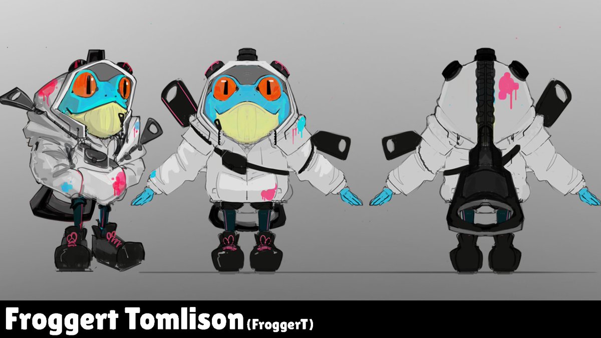 ArthurCandeland's tweet photo. Meet Froggert Tomlison A Fan character for Mortmort's Kart Game Prototype, he's a graffiti artist with perhaps a little too much love for Froggy Cola. #conceptart #digitalart https://t.co/bDaO9ODHt3