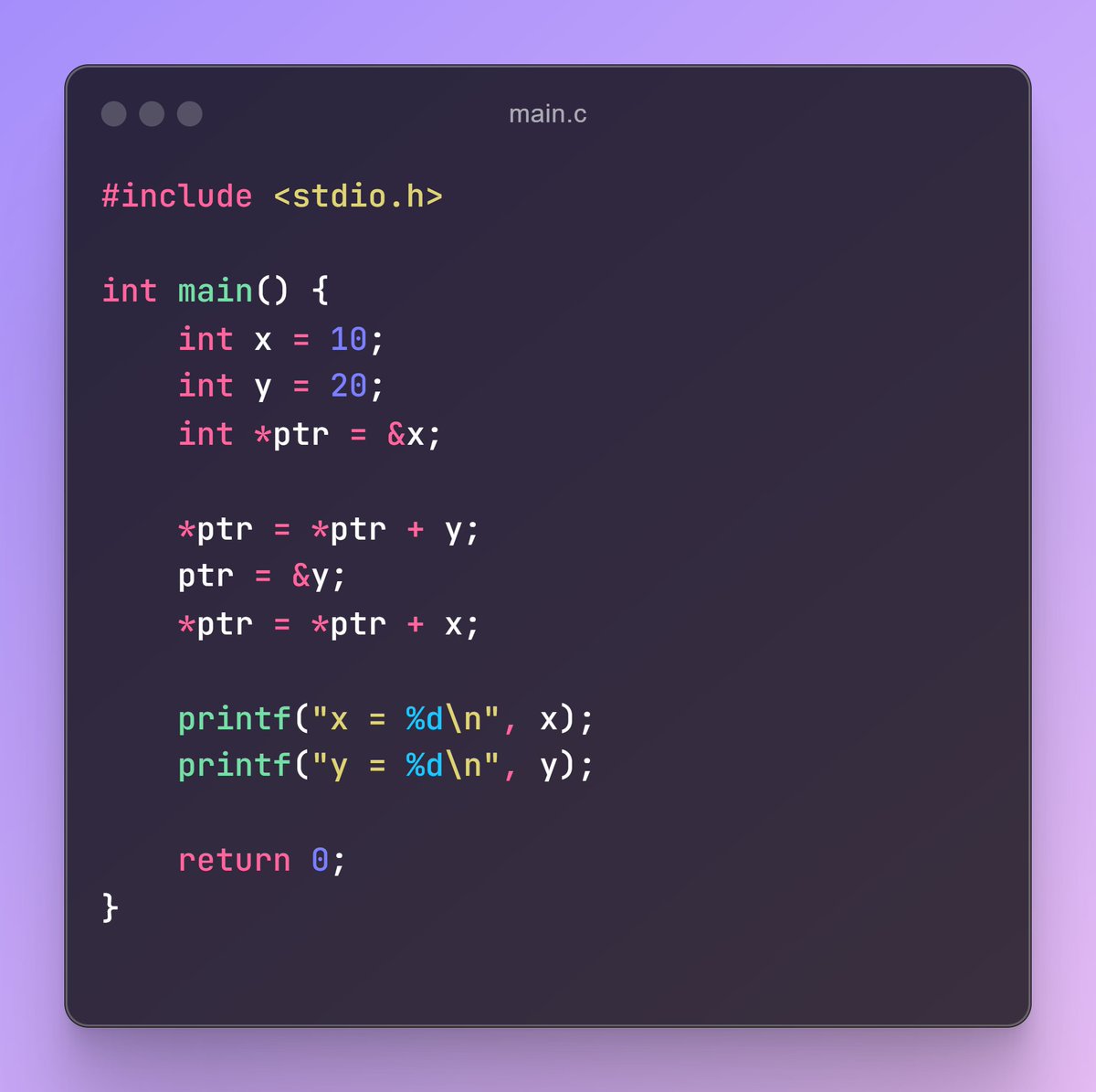 swapnilsparsh's tweet image. 🚀 C Challenge!
Output of this code?🤔

#clanguage #codechallenge #codeoutput #programming
#connect