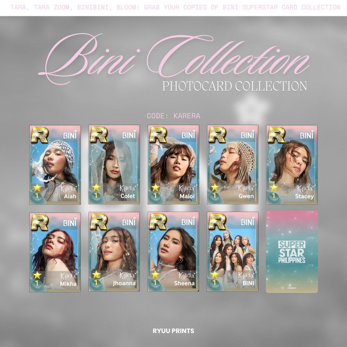ryuuprints's tweet photo. #ryuuprintscollection wts lfb ph bini
π bini collection by ryuuprints π
π supercard "pantropiko" and "karera" cards set
β±150 each set + local shipping fee
comes with freebies πΈ
dop: payo only
all items for pre-order!
reply "mine + code + quantity" to claim https://t.co/ncPBRKn3aR