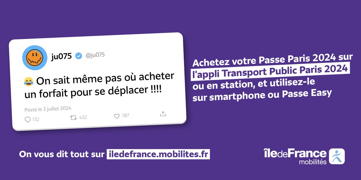 Comment ça vous ne savez pas où acheter le passe #Paris2024 ?
Rien de plus simple 😉

👉 Achetez-le directement depuis l'#app Transport Public Paris 2024
👉Achetez-le en station dès le 20 juillet

On vous dit tout sur le passe ici : iledefrance-mobilites.fr/dossiers/passe…