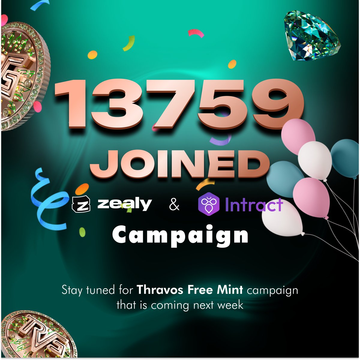 🚀 We’re thrilled to announce that the Whitelisting Round 1 has now ended and over '13759' warriors have joined the Campaign across Zealy &amp; Intract! 

Thank you for your incredible support Thravos Warriors!

Stay tuned, as the Free Mint Campaign kicks off next week. You don’t