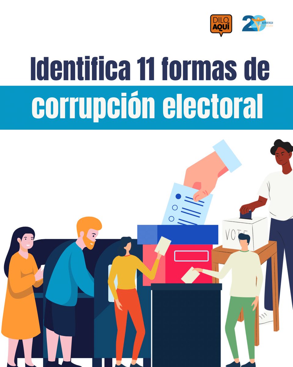 NoMasGuiso's tweet photo. 🤔 ¿Sabes cómo se ve la corrupción electoral?

Te ayudamos a identificar 11 delitos asociados a la corrupción en el contexto electoral.

Puedes denunciar estos ilícitos a través de nuestra aplicación #DiloAquí, por el correo 📨Denuncia@transparenciave.org o al +584123122629 https://t.co/2j3ZdwacFD