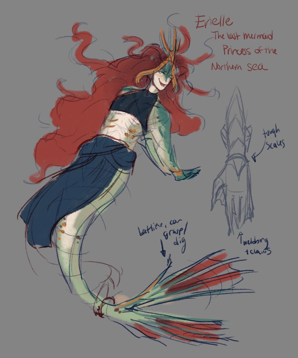 kiemlejae's tweet photo. i've been pecking away at concept art for a 'little mermaid' queer retelling :) https://t.co/Y5ZHuo2N1r