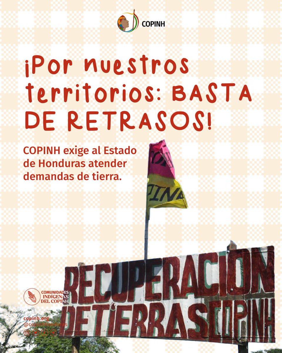 COPINHHONDURAS's tweet photo. 1/2✊🏾¡Basta de retrasos! Exigimos respeto y cumplimiento en nuestro derechos territoriales
👉🏾El #COPINH hace llamamiento al Estado de #Honduras para atender las demandas de tierra de las comunidades #Lencas. https://t.co/ldORujrh3O