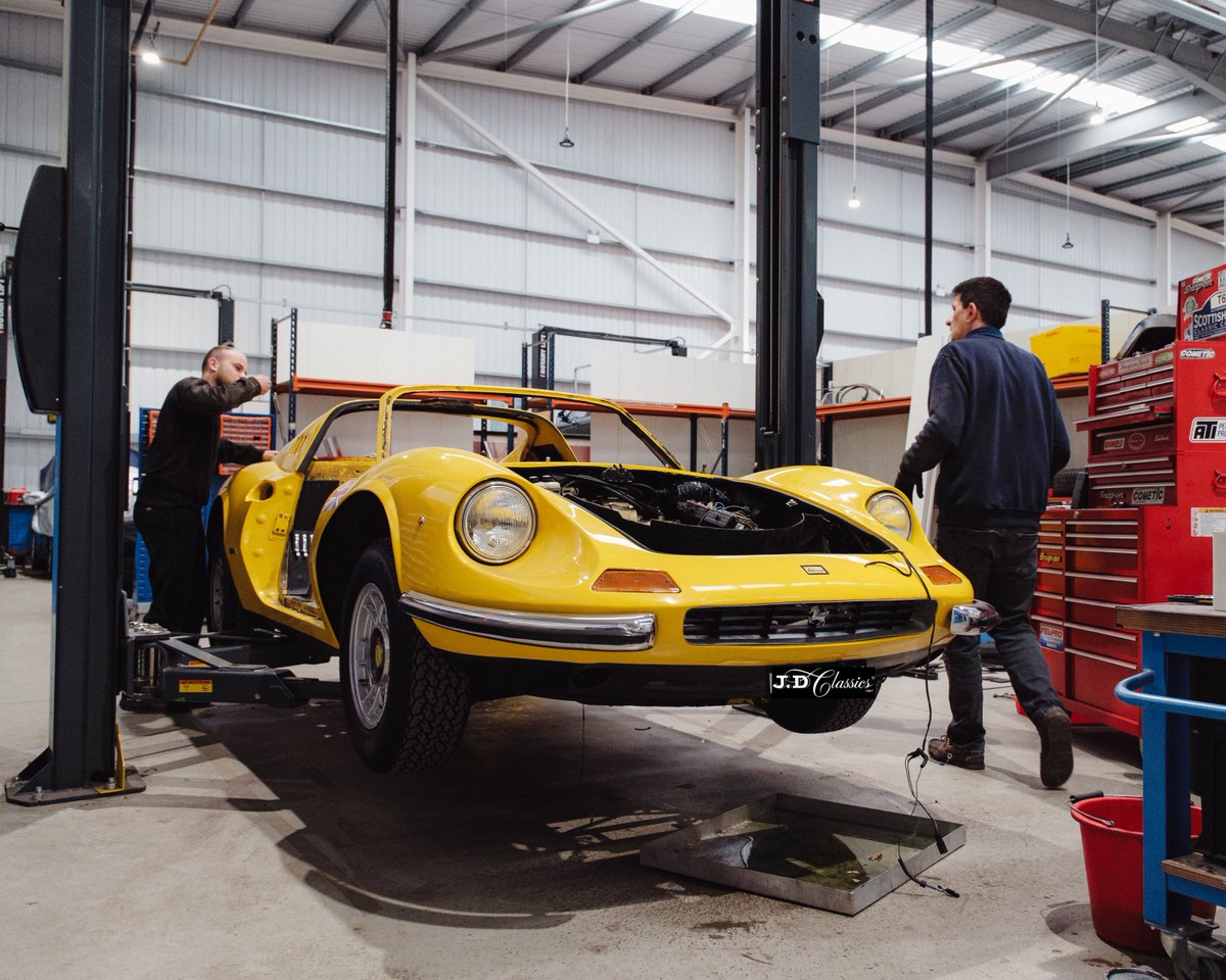 JDIconic's tweet photo. Full restoration currently in progress at JD Classics on this lovely ‘Ferrari Dino’. A beautiful car used how it was meant to be! #FerrariFriday
https://t.co/zfkGjUNidK
#ferrari #dino #gts #friday #weekend #restoration #car #classiccars #carculture #jdclassics https://t.co/NpErYWlvIt