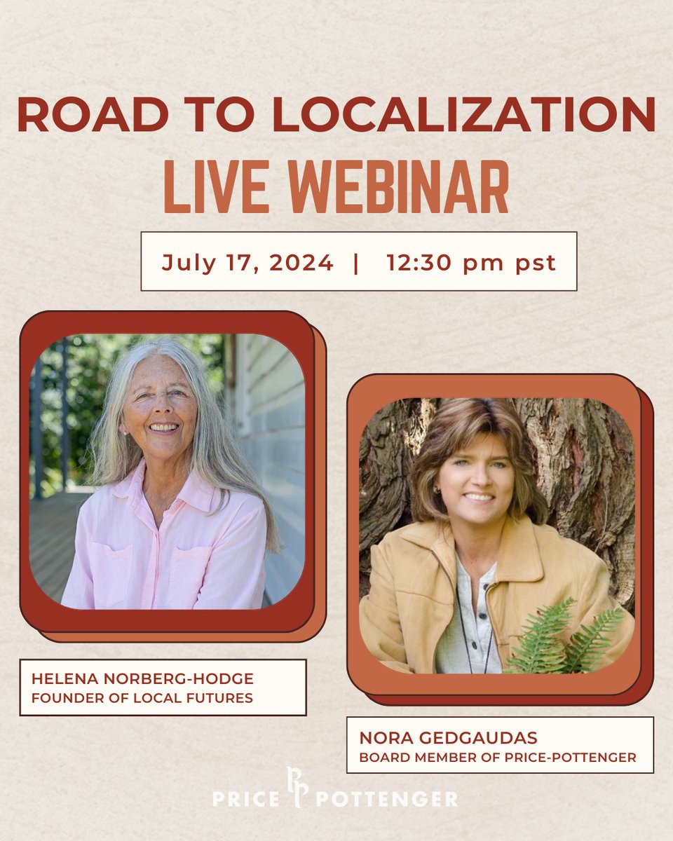 🌍 Build a world where people &amp; the planet matter more than profit. Join us for the #Localization Live Webinar with <a href="/HelenaNHodge/">Helena Norberg-Hodge</a> &amp; host <a href="/NoraGedgaudas/">Nora Gedgaudas</a> on Wednesday, 7.17.24 @ 12:30 PM PST. 

RSVP now! hubs.ly/Q02GlsS60