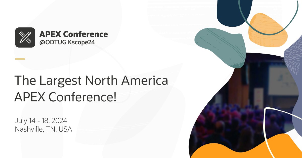 OracleAPEX's tweet photo. Join us at the Largest North America APEX Conference at Kscope24, starting this Sunday!

https://t.co/VDK2dDtY6u

July 14 - 18, 2004 Nashville, TN, USA

#orclAPEX #LowCode https://t.co/FqdyopRXKm