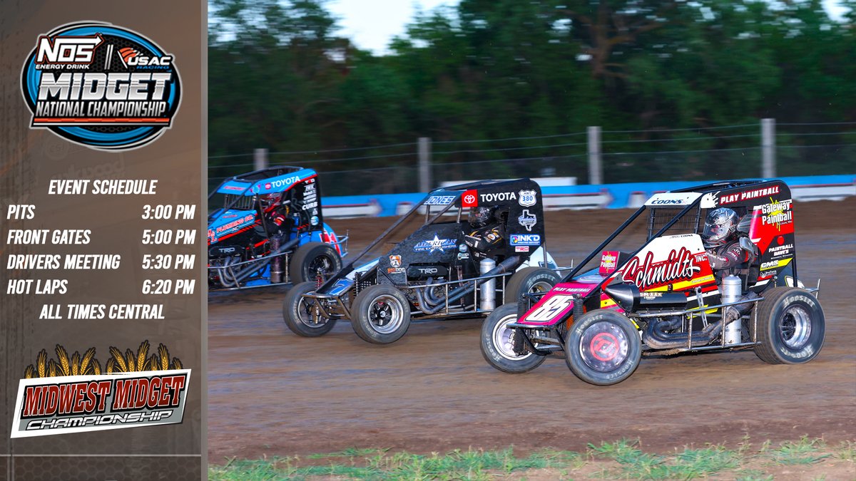 USACNation's tweet photo. Beautiful Nebraska! 🌽

Mid-America Midget Week continues tonight at Fairbury, Nebraska's @JeffCoSpeedway featuring the USAC @NosEnergyDrink Midget National Championship! 👊

📺 @FloRacing | https://t.co/ASgHQ3LDnw
📱 USAC App
⏱️ @RaceMonitor
🏆 @DirtDraft 
📸 Jeff Taylor https://t.co/741vT5D6jr