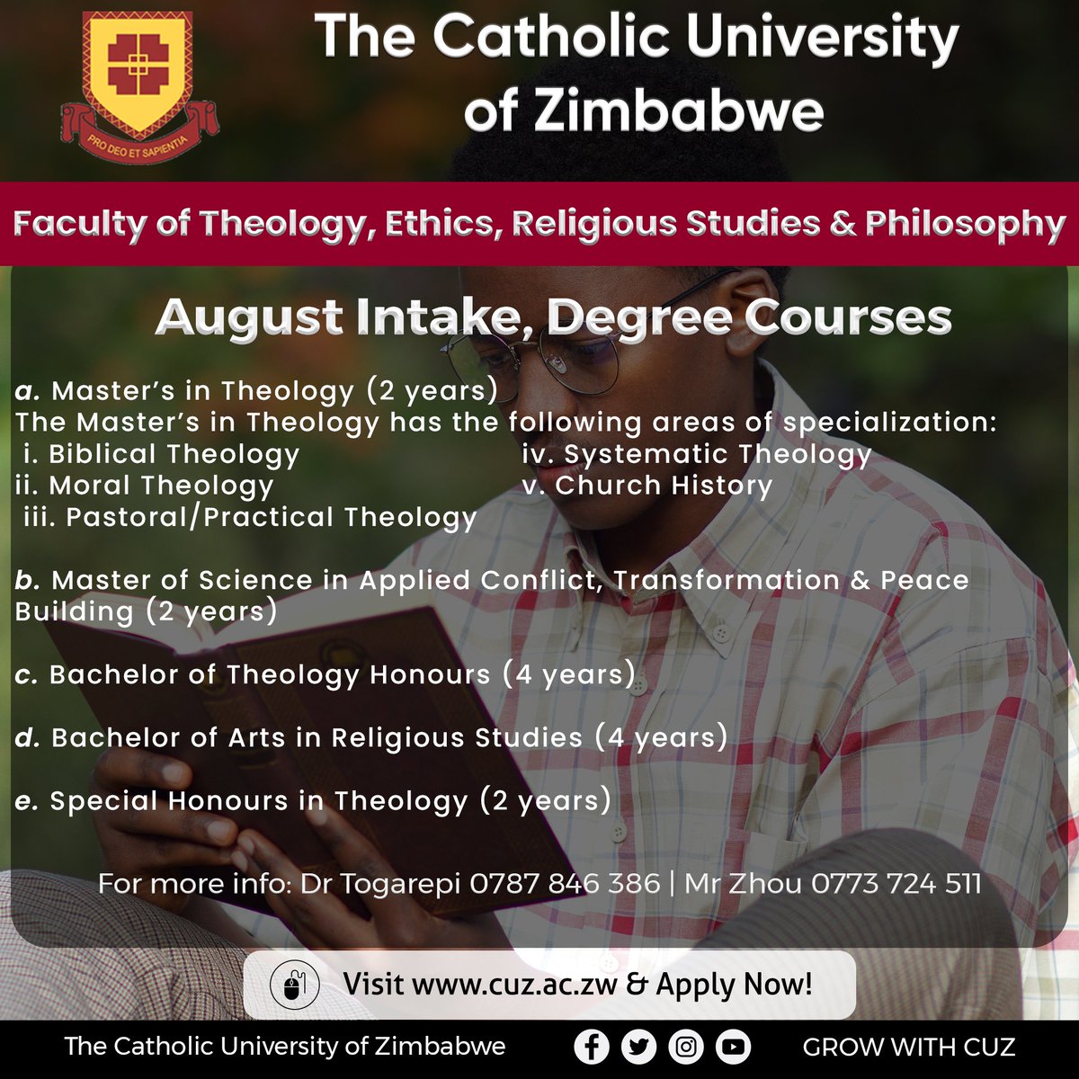 CatholicUniZW's tweet photo. August Enrollment in Progress, You can apply online https://t.co/vGGjB7UhJO https://t.co/5JIIwugAmC