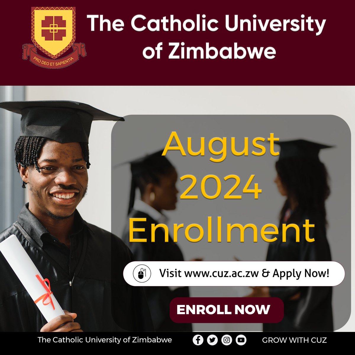 CatholicUniZW's tweet photo. August Enrollment in Progress, You can apply online https://t.co/vGGjB7UhJO https://t.co/5JIIwugAmC