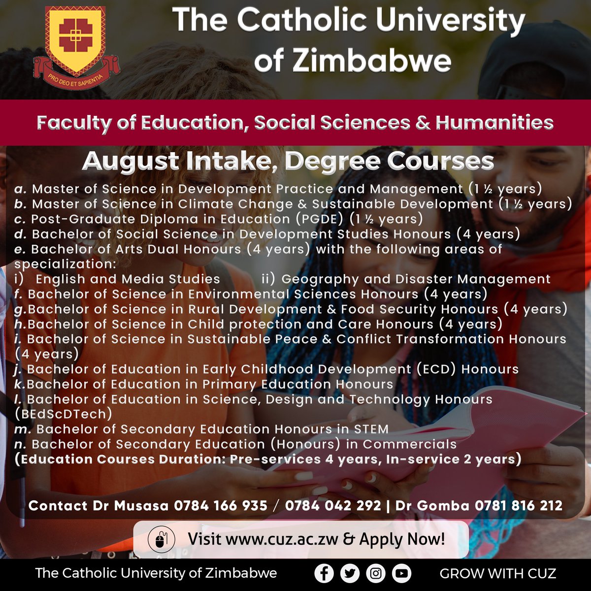 CatholicUniZW's tweet photo. August Enrollment in Progress, You can apply online https://t.co/vGGjB7UhJO https://t.co/5JIIwugAmC
