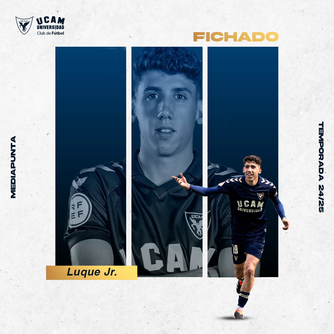 UCAMMurciaCF's tweet photo. ✍️🏻 𝐎𝐅𝐈𝐂𝐈𝐀𝐋 | El atacante @luquejrr firma por el UCAM Murcia CF. 

El jugador sub23 demuestra así su compromiso con la entidad y seguirá defendiendo la elástica universitaria. 

Fue clave en los momentos decisivos de la temporada 2023/24. 

📰 https://t.co/mQ3VggPn87

#BienvenidoLuque | 2024/25