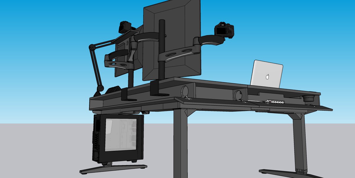 pptorrez_'s tweet photo. Que tal @jucaviapri 

Mire que andas rediseñando tu Setup y se que en Diseño eres mil veces mejor que yo, pero para armar Setups Gamers creo que tengo mas experiencia y me gustaria ayudarte con lo que se pueda.

Este solo es un concepto, agrege un lugar por donde pasar los cables y hacer cable managment mas facil asi  como deje espacio por si quieres usar brasos para los monitores o donde sujetar el MIC.