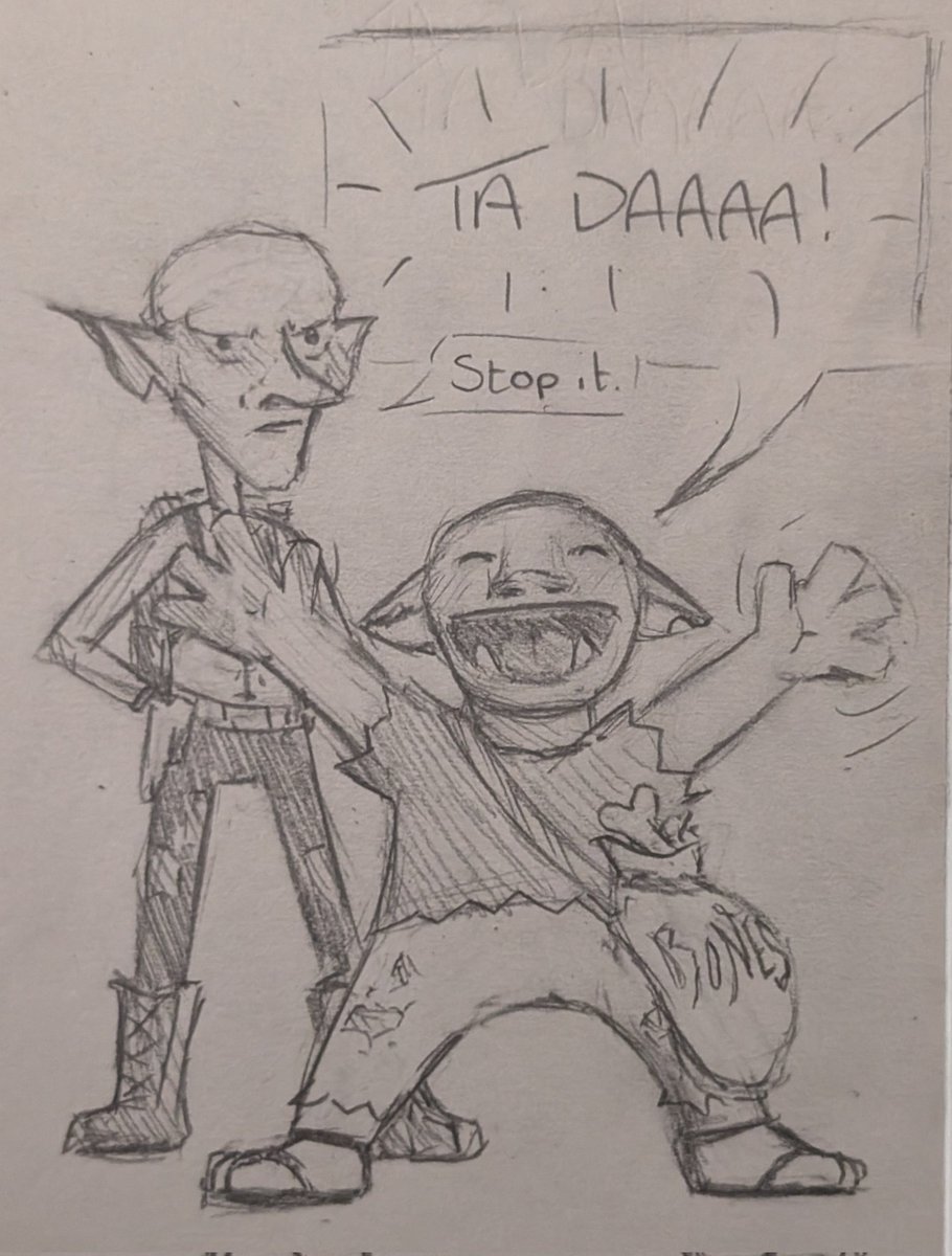 _arynjae's tweet image. The pilot for @goblinspod was SO GOOD. I am on a bus but I just had to doodle the goblin lads straight away...