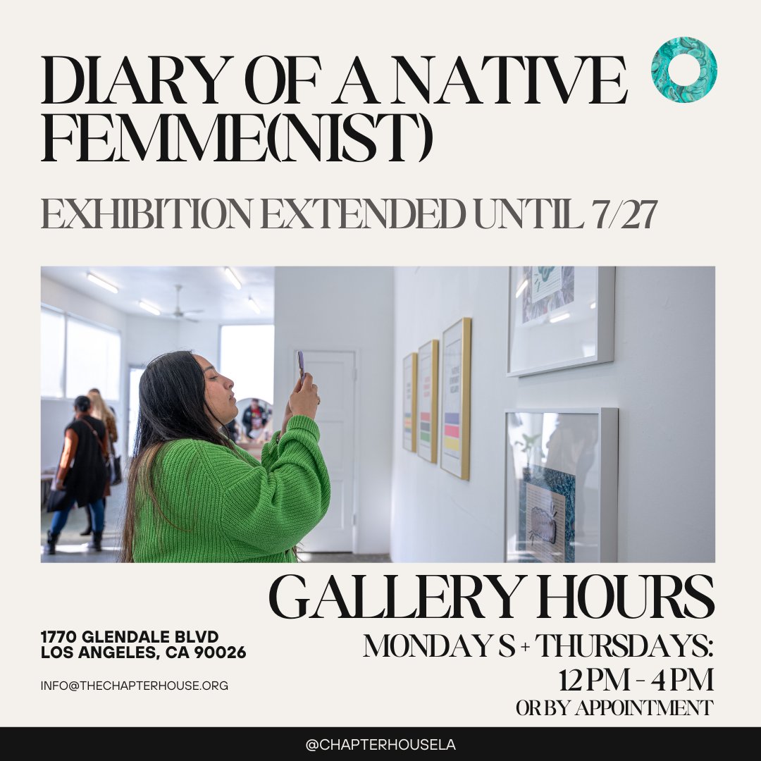 Our current exhibition Diary of a Native Femme(nist) by artist Kimberly Robertson has been extended until 7/27! You have 2 more weeks to experience this show at TCH. 

Gallery hours - Mon + Thurs 12:00 PM to 4:00 PM, or by appointment (email info@thechapterhouse.org)