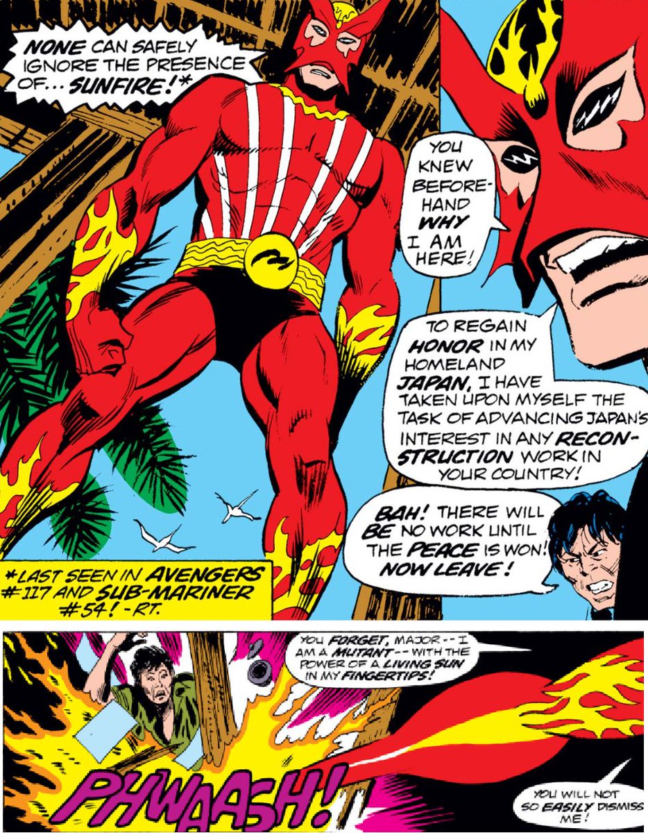 MarvelADay's tweet photo. #MarvelADay #IM68 Elsewhere, Sunfire shows up to offer his help on behalf of Japan &amp; doesn't take kindly to the brush-off in response. BTW, if Sunfire isn't wearing freaky contacts, his eyes are very disturbing. - crs https://t.co/acIGUXh0DM