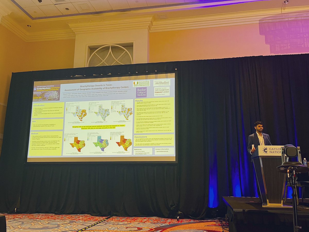 my_onc's tweet photo. Presenting our collaborative data on geographic brachytherapy availability in Texas and it’s relationship on cervical cancer mortality at #ABS2024 @AmericanBrachy https://t.co/tsQTTFN7C8