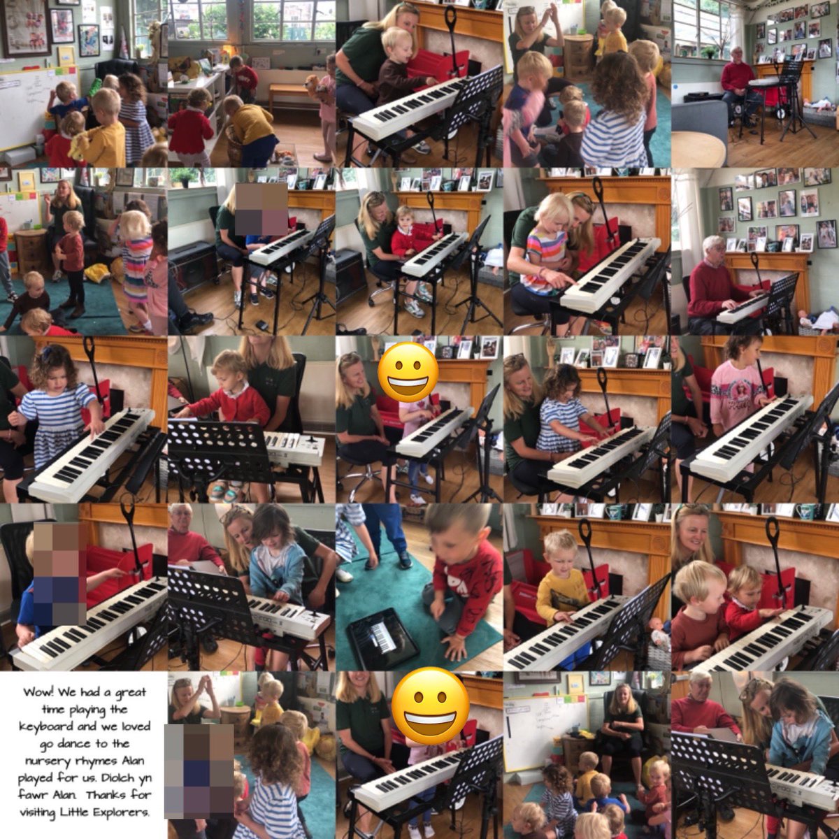 LExplorersUsk's tweet photo. Diolch Jamie, Alan &amp; Trevor for visiting nursery this week &amp; show casing your musical talents.  We absolutely loved trying out the drums (and playing our own drums along side) rocking to the nursery rhymes  &amp; playing the keyboard &amp; listening &amp; dancing to the guitar #music #rhythm https://t.co/UoCdaXIyx1
