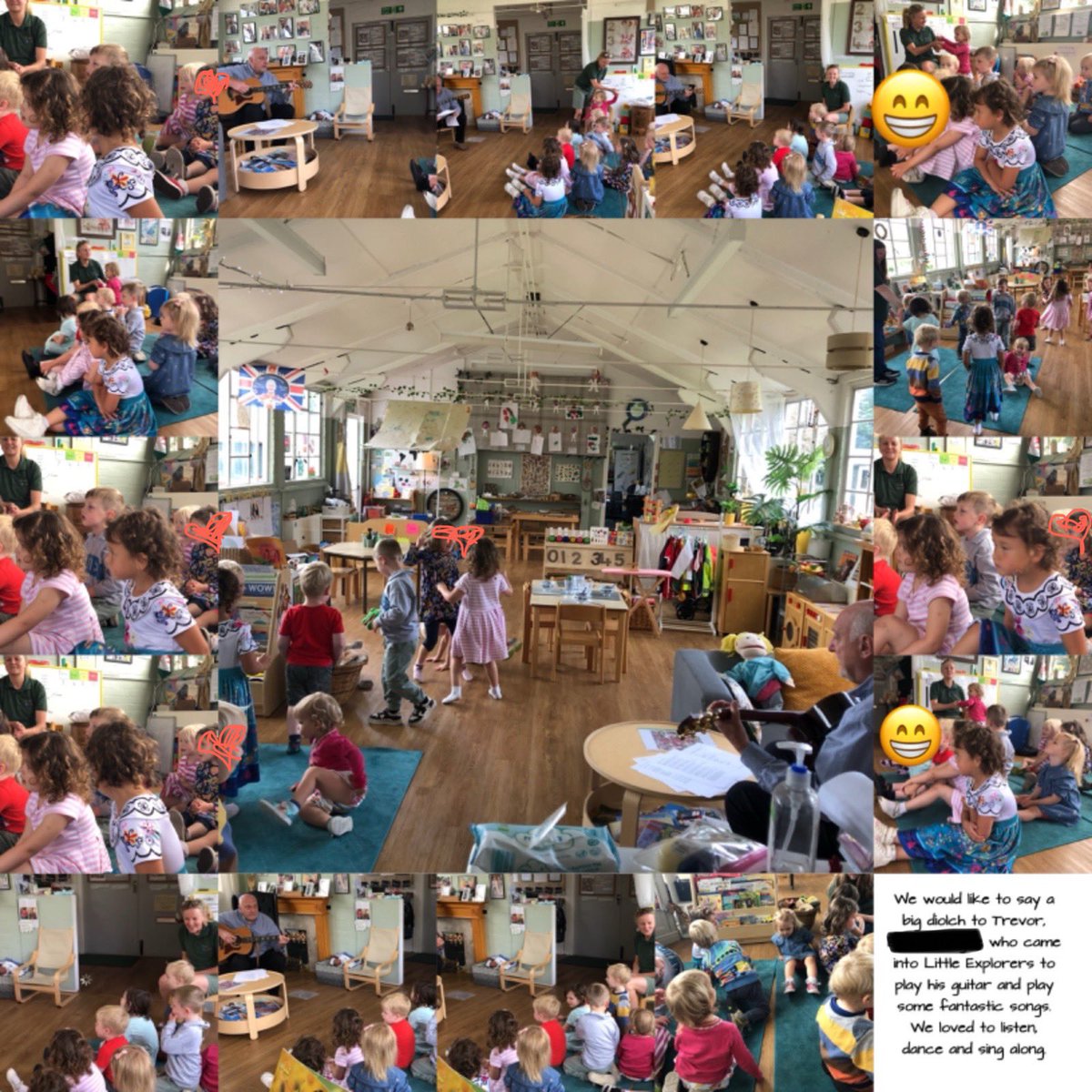 LExplorersUsk's tweet photo. Diolch Jamie, Alan &amp; Trevor for visiting nursery this week &amp; show casing your musical talents.  We absolutely loved trying out the drums (and playing our own drums along side) rocking to the nursery rhymes  &amp; playing the keyboard &amp; listening &amp; dancing to the guitar #music #rhythm https://t.co/UoCdaXIyx1