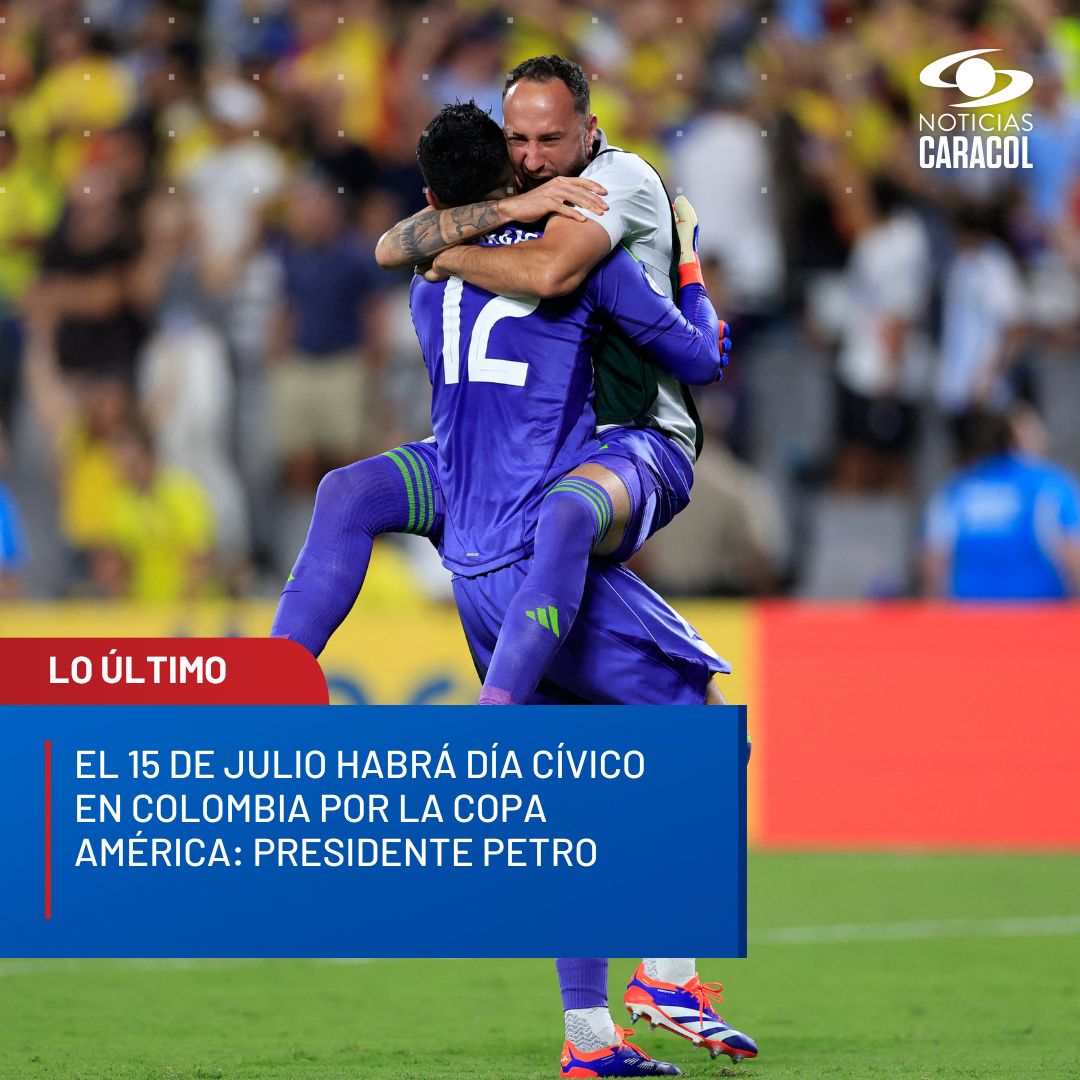 NoticiasCaracol's tweet photo. #ATENCIÓN | Colombia tendrá día cívico este 15 de julio de 2024 sin importar el resultado de la final de la Copa América, confirma el presidente Gustavo Petro.  

Más en https://t.co/yqNEZK7ZOB https://t.co/xltbLhqTit