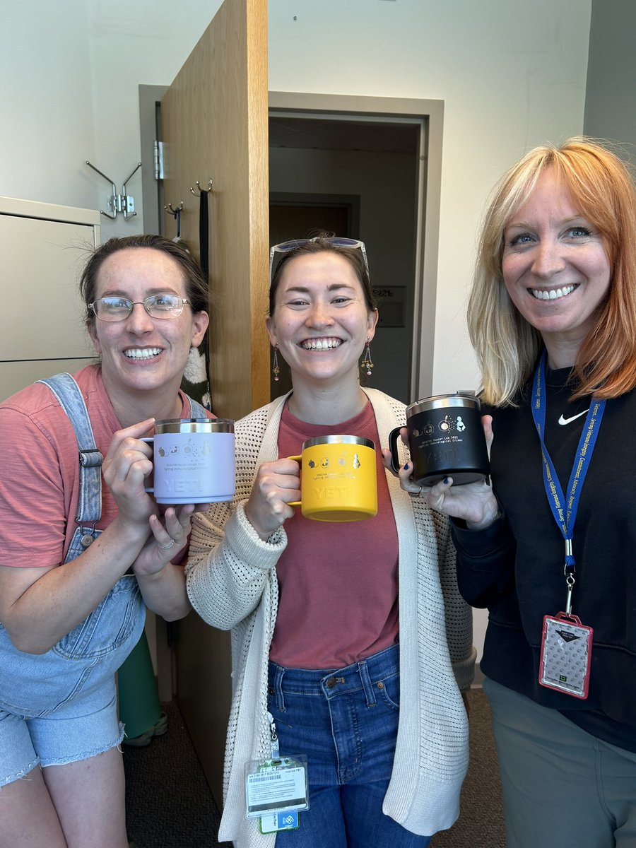RuthJeanNapier's tweet photo. Hillary (left) passed her quals!!! The undergrad who took this pic said the matching #napierlab YETI mugs I got were “so millennial” of me 🫣😬😛 https://t.co/gc7OqKxikk