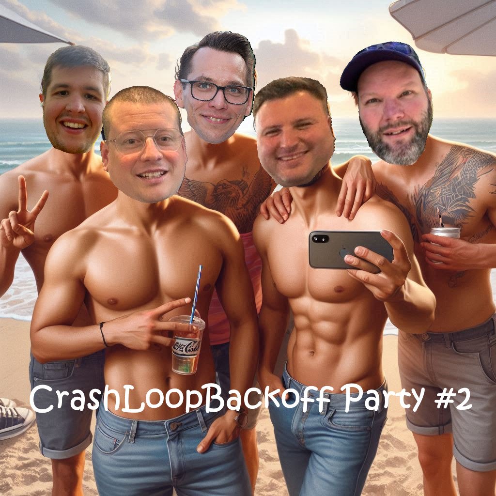 Guess what day is tomorrow! Right the second edition of the crashloopbackoff.party!
Looking forward to see all my buddies in person! And this picture is 100% real and not AI generated. 

<a href="/dnsmichi/">Michael Friedrich 🌈</a> <a href="/nmeisenzahl/">Nico Meisenzahl ☁️☕️</a> <a href="/philwelz/">Philip Welz</a> <a href="/solidnerd/">Niclas Mietz</a>