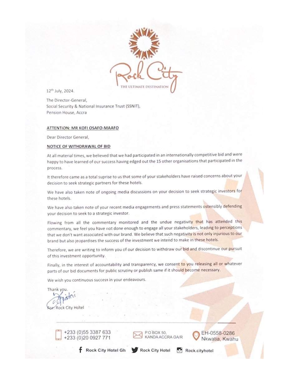 Rock City Hotel withdraws bid to buy SSNIT Hotels #JoyNews