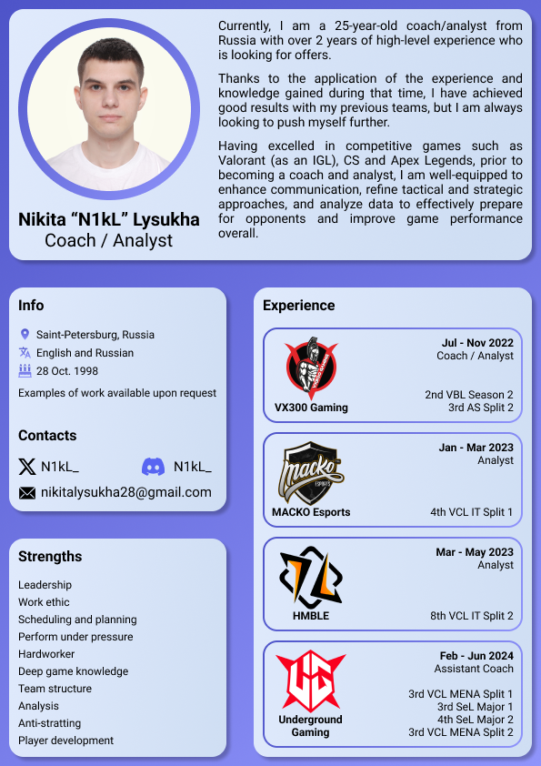 LFO as <a href="/PlayVALORANT/">VALORANT</a> Coach / Analyst / Assistant Coach.

DM me for more info.

🔁x❤️are appreciated🫶