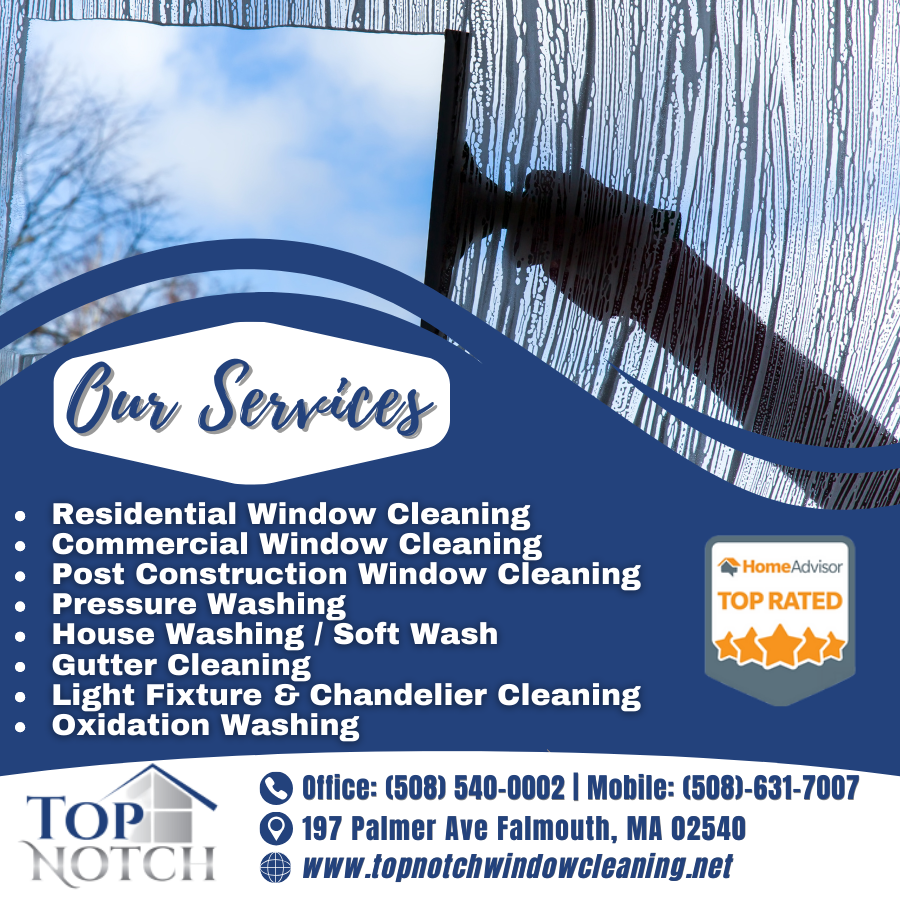 TNWindowClean's tweet photo. We offer more than just window cleaning - we also offer gutter cleaning, pressure washing, light fixture cleaning, post-construction cleaning, and more.

Ready for spotless results? Contact us now!

#CleaningServices #TopNotchWindows #CapeCod

https://t.co/U7zwnzuNKi https://t.co/tSoI0l11zF