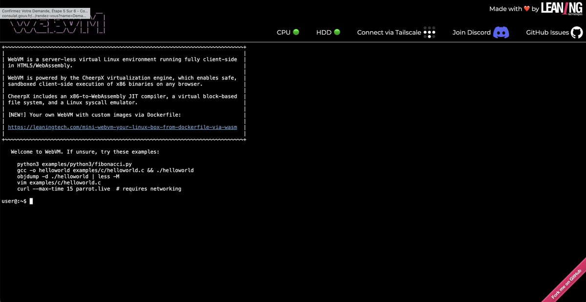bearstech's tweet photo. WebVM : une machine virtuelle Linux fonctionnant entièrement dans le navigateur web grâce à WebAssembly.
https://t.co/XsKHKVVyRP https://t.co/N4bPiyiiyT