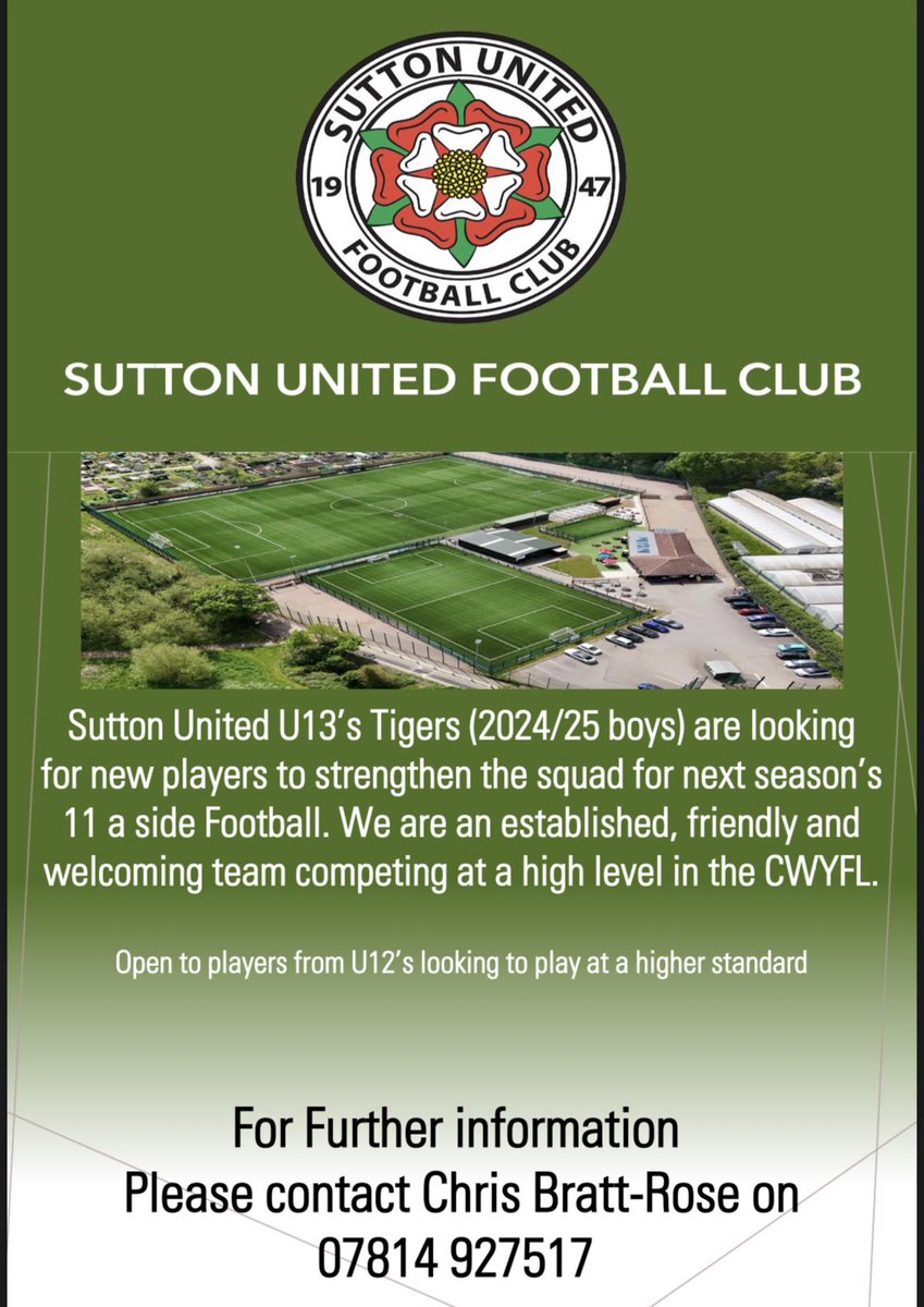 ChrisBrattRose's tweet photo. Looking for new players to add to this amazing squad. We are also looking to add strong players from the age below 👍🟢⚫️ SUFC https://t.co/dBazCIy8Q4