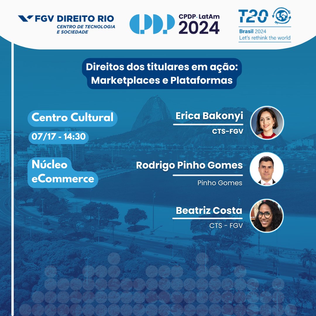 CpdpLatam's tweet photo. 📌 Check out two of the sessions at CPDP LatAm 2024! More to come soon!

5. Direitos dos titulares em ação: Marketplaces e Plataformas

Erica Bakonyi, CTS-FGV;
@oktaner, Pinho Gomes;
Beatriz Costa, CTS-FGV. https://t.co/nfD71BjI8o