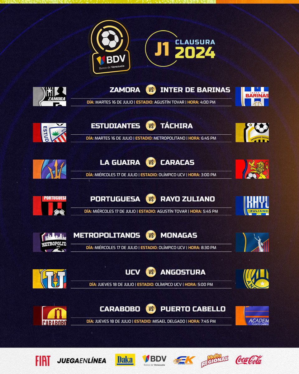 🔥 • ¡Vuelve la Liga FUTVE! 
📝 • ¡Toma nota! Así se disputará la Jornada 1️⃣ del Clausura 2024

😉 • ¡Nos vemos en los estadios la semana que viene! 

#LigaFUTVEBancoDeVenezuela